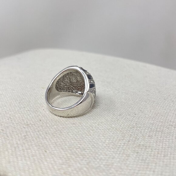 Enamel Zebra Print Cocktail Ring Black Silver-Tone Size 8 Dome Tapered - Picture 3 of 6